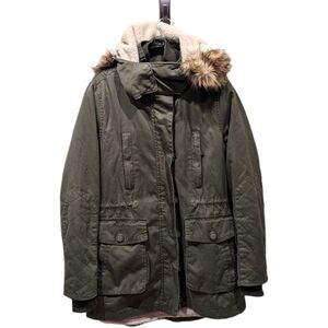 GARAGE All Seasons Army Green Faux Fur Trimmed Parka with Removable Lining (L)